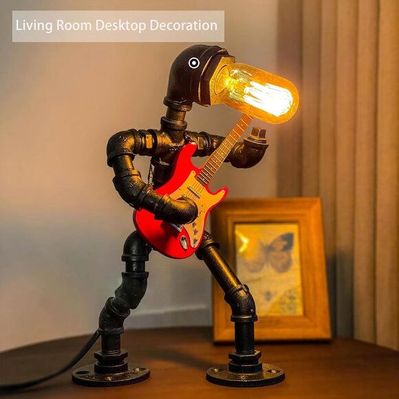 Steampunk Industrial Vintage Electric Bass Guitar Table Lamp Miniature Guitar - Picture 6 of 7